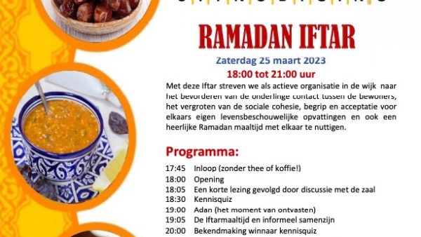 Geef je op voor de IFTAR, georganiseerd door de Brug/Buurtouders in Huis van de Wijk da Vinci.